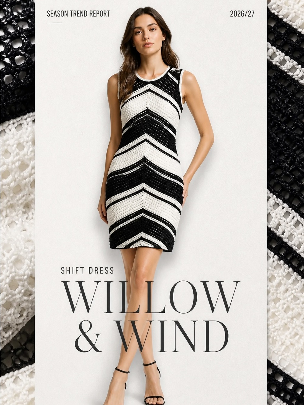 Willow & Wind Juniors M Knit Black White Chevron BodyCon Sleeveless Dress